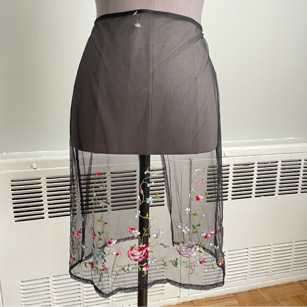 Vintage Floral embroidered mesh apron style wrap skirt